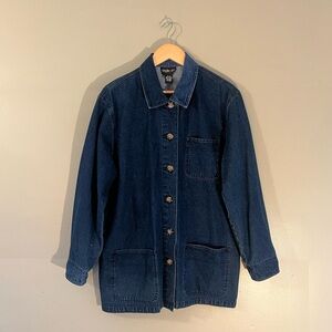 Vintage Dark Blue Denim Barn Chore Pocket Jacket Country Outdoor Western